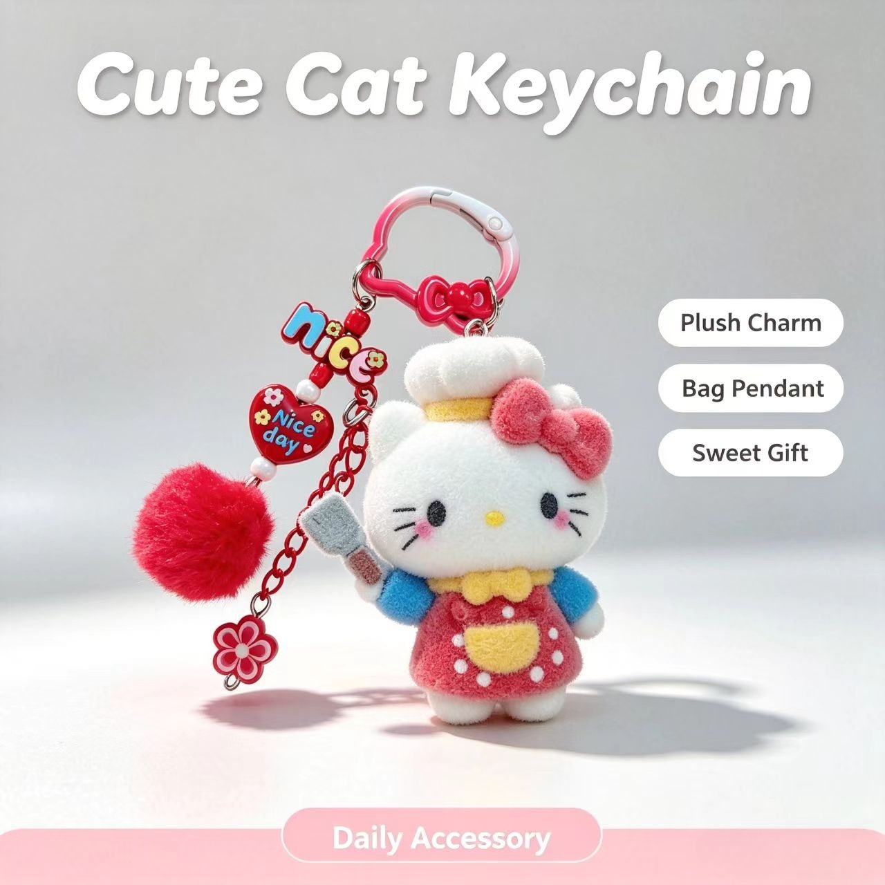Women Accessories Trending - Porte-clés chat floqué tendance, figurine de